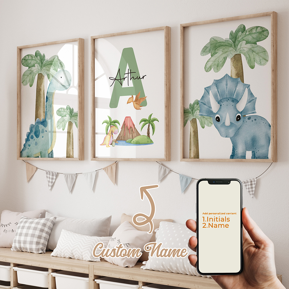 Home Decor Wall Pictures - 3pcs Personalized Custom Name Cartoon Child