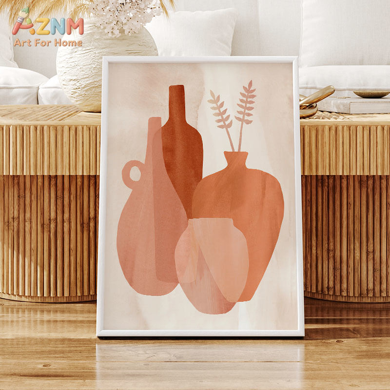 Watercolor Poster Print - AZNM Terracotta Abstract Vase Canvas Print
