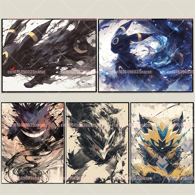 Watercolor Poster Print - Anime Pokemon Canvas Painting Eevee Gengar