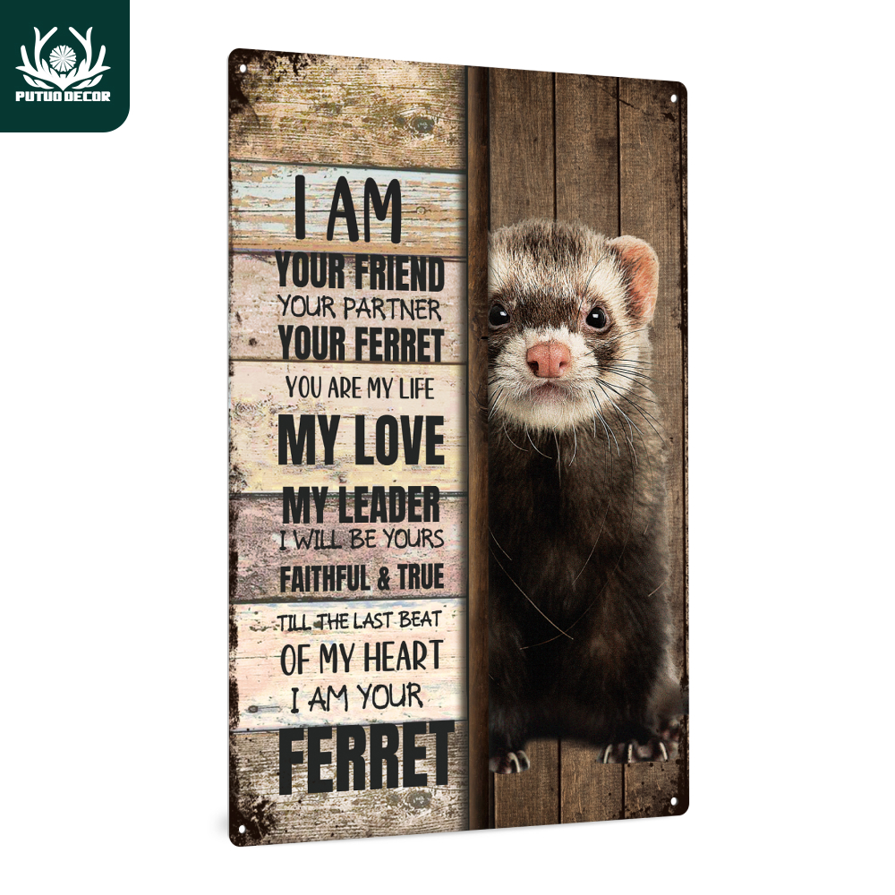 X Home Decor - Putuo 1Pc Ferret Vintage Metal Tin