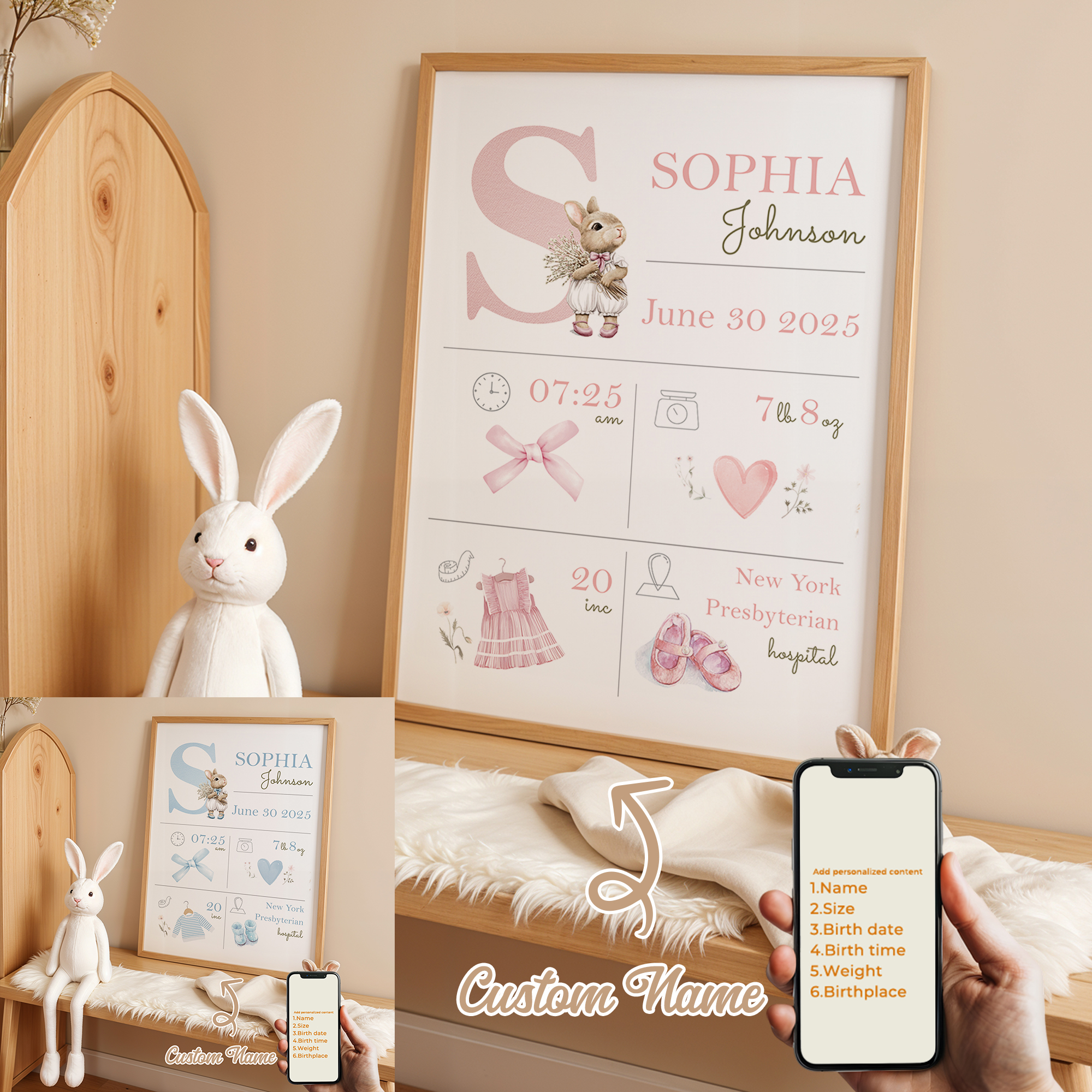 Home Decor Wall Pictures - Personalized Custom Name Cartoon Child Birth