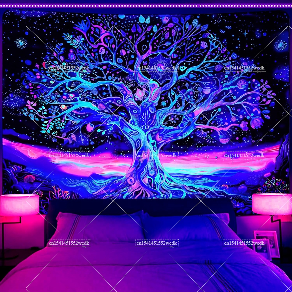 Aesthetic Tapestry - Blacklight Tree Life Tapestry UV Reactive
