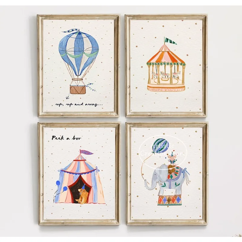 Watercolor Poster Print - Watercolor Whimsical Funfair Carousel Circus Animal