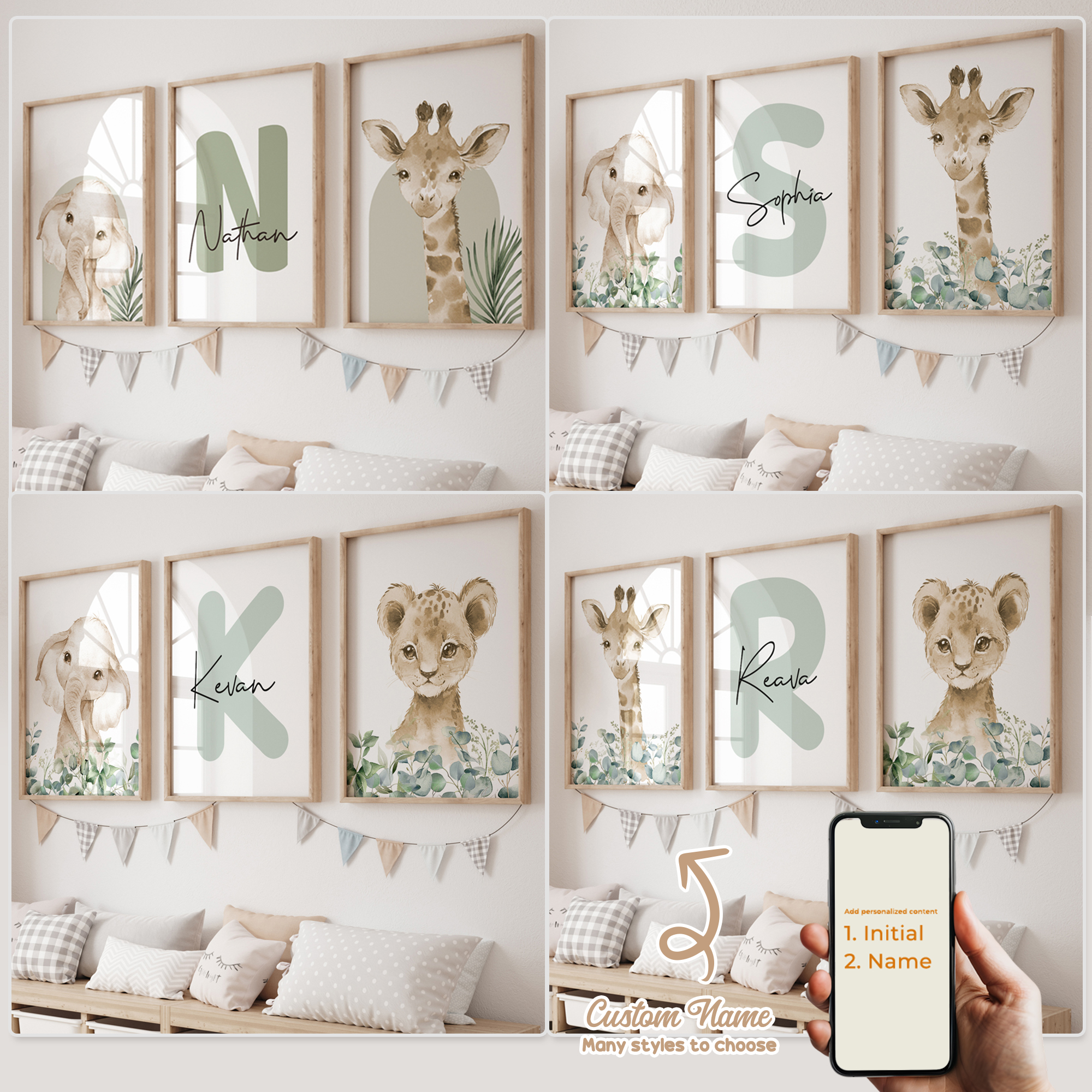 Home Decor Wall Pictures - 3pcs Personalized Custom Name Cartoon Forest