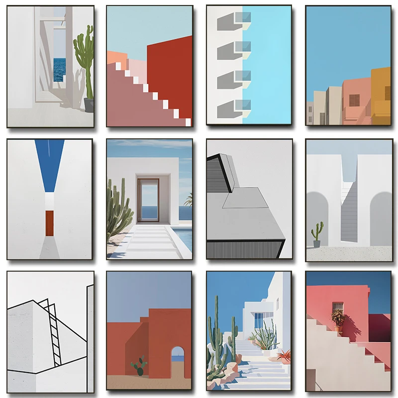 Watercolor Poster Print - Minimalist Architectural Design Poster Mediterranean Architecture
