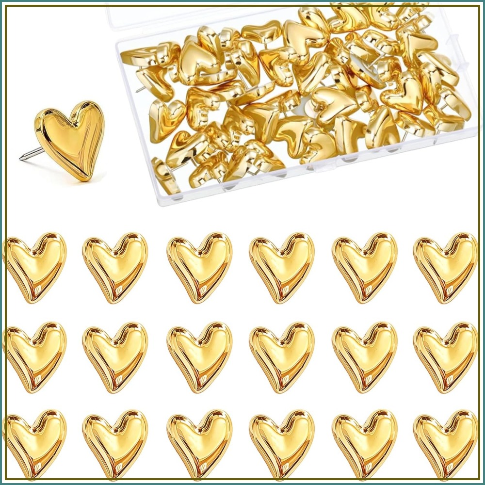Home Decor Vision Board - Gold Heart Push Pins 50 Pack,