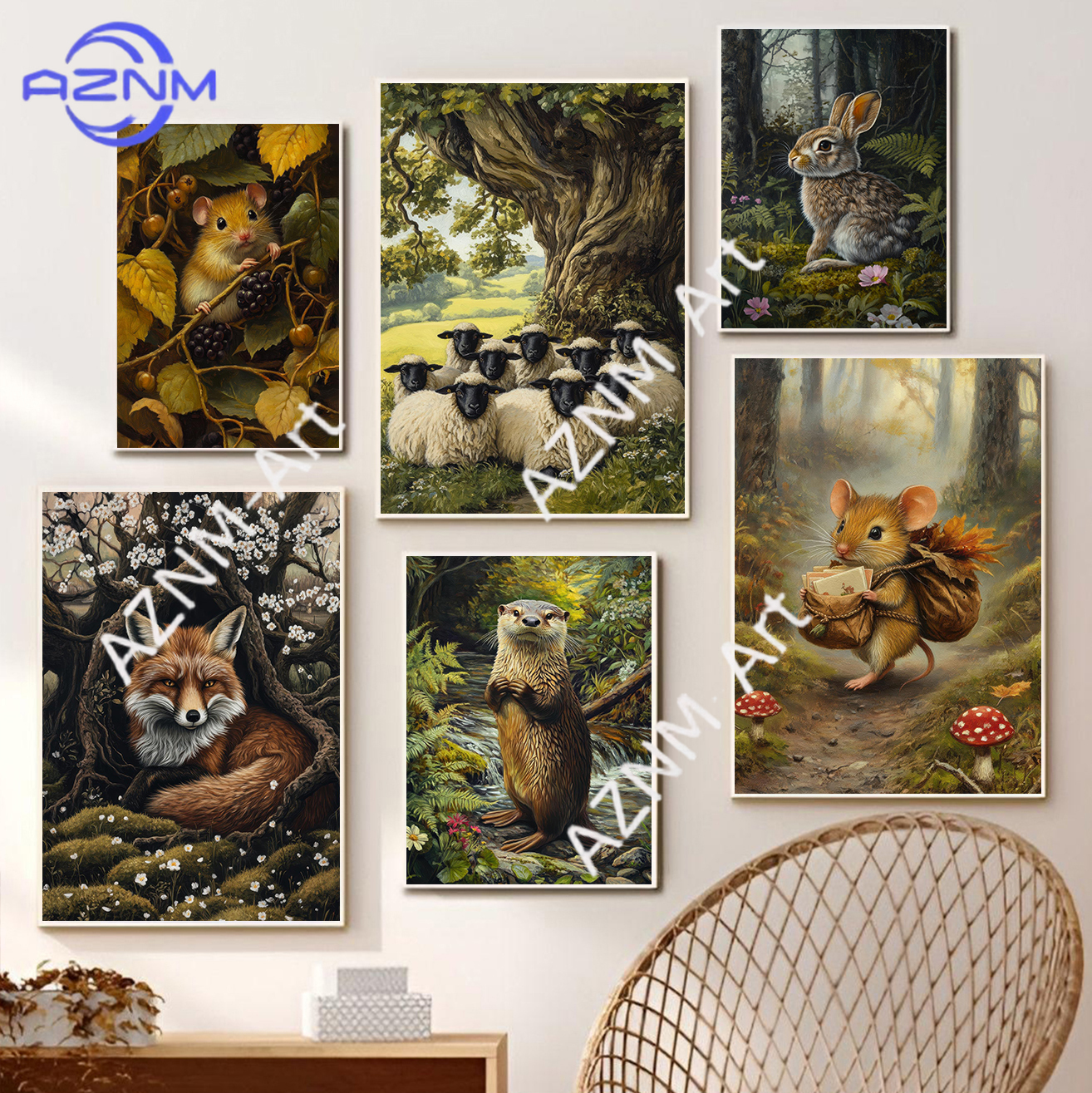 Watercolor Poster Print - Spring Autumn Forest Lovely Animal Hibernating
