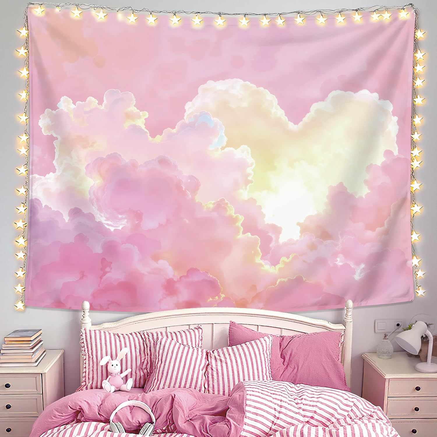 Preppy Pink Cloud Tapestry Wal - Aesthetic Tapestry recension och pris