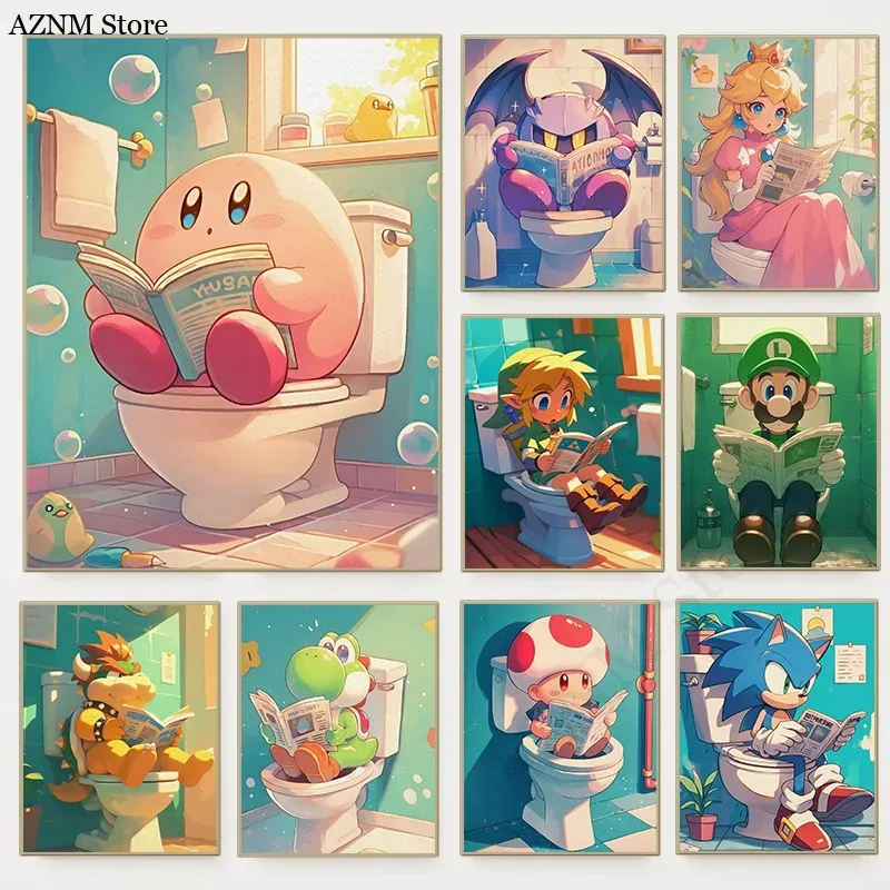 Funny Bathroom Cartoon Video G - Watercolor Poster Print recension och pris