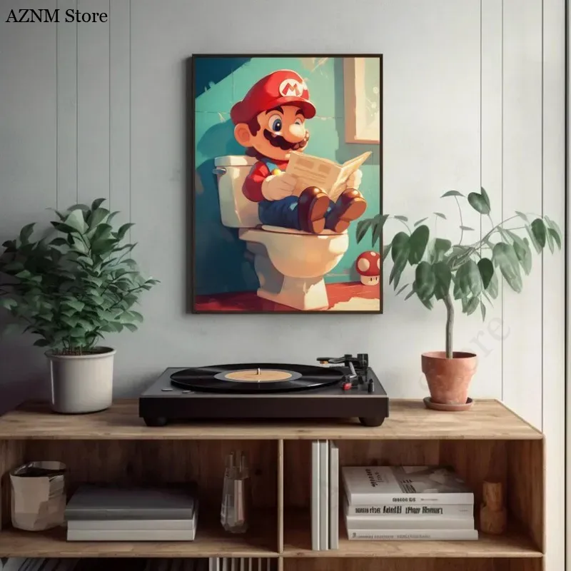 Funny Bathroom Cartoon Video G - Watercolor Poster Print recension och pris