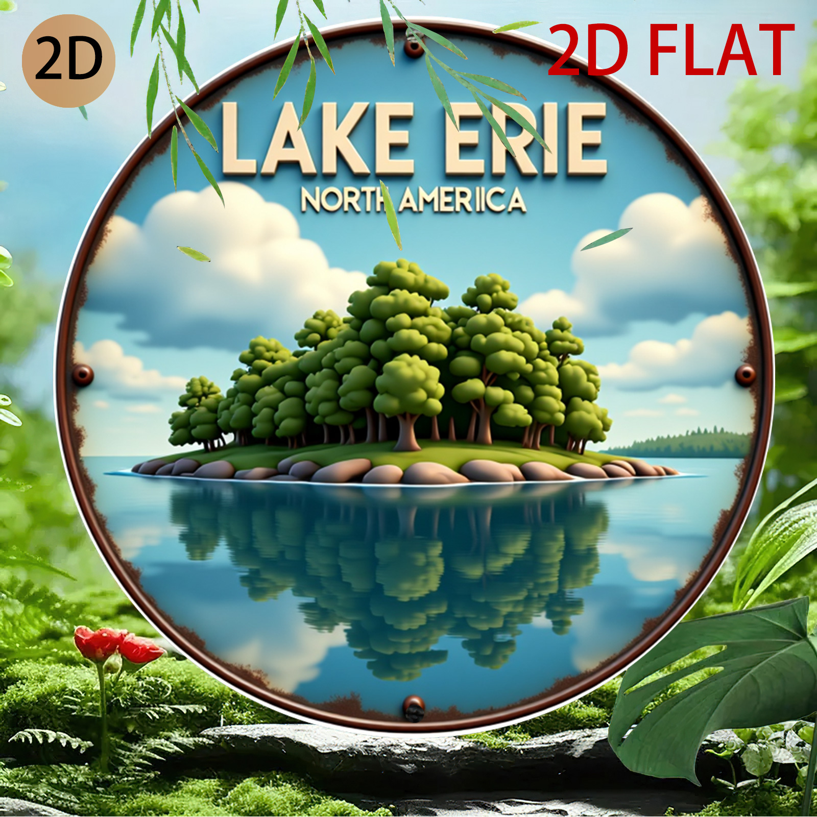 2D Flat Circular Lake Erie Log - Home Decor Logo Design recension och pris