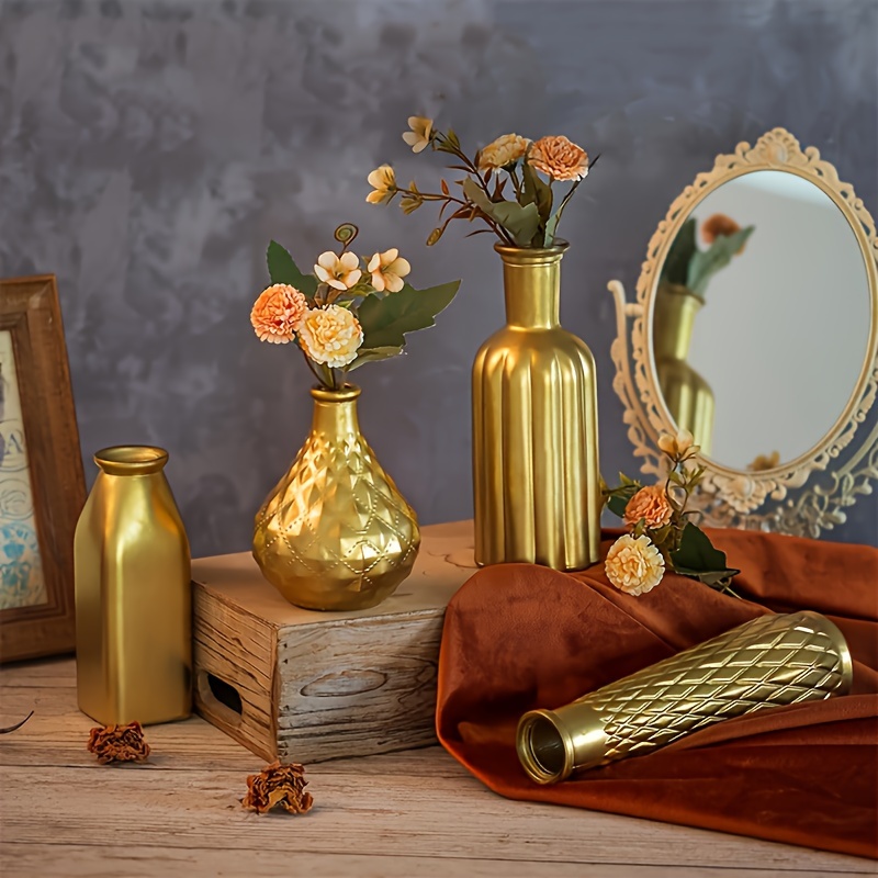 Golden Glass Vase, Cylindrical - Home Decor Vase With Flowers recension och pris