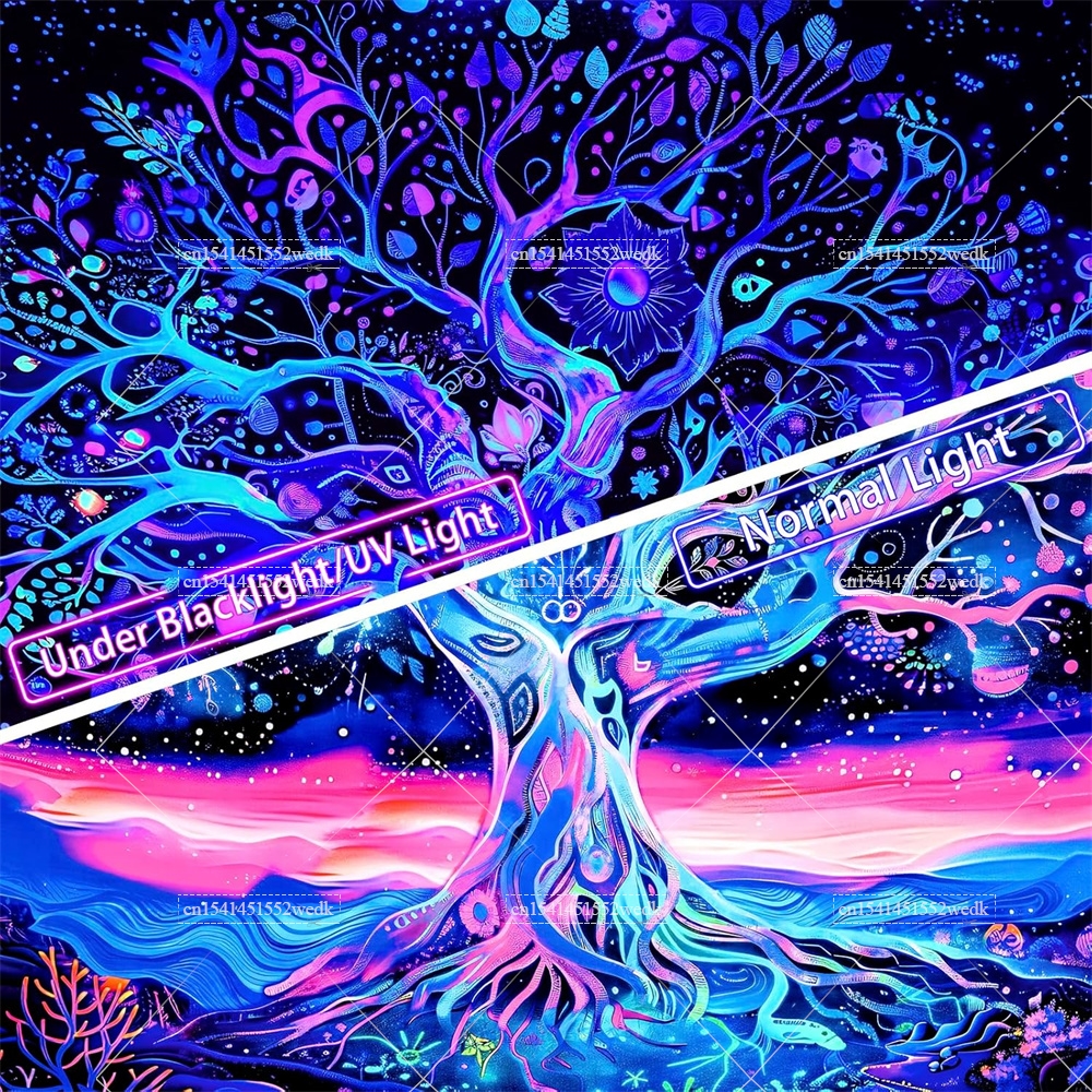 Blacklight Tree Life Tapestry  - Aesthetic Tapestry recension och pris