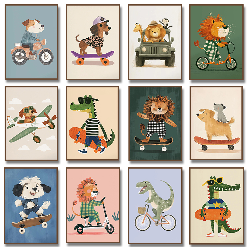 Dog Airplane Lion in Car Anima - Watercolor Poster Print recension och pris