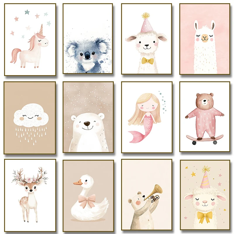 Cute Watercolor Unicorn Mermai - Watercolor Poster Print recension och pris