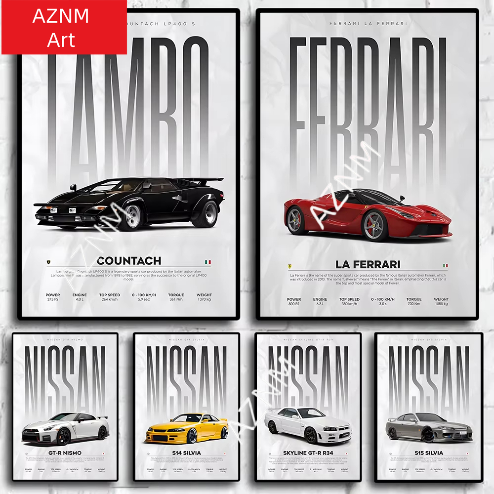 Famous Cars S14 F430 SF90 GTS  - Watercolor Poster Print recension och pris