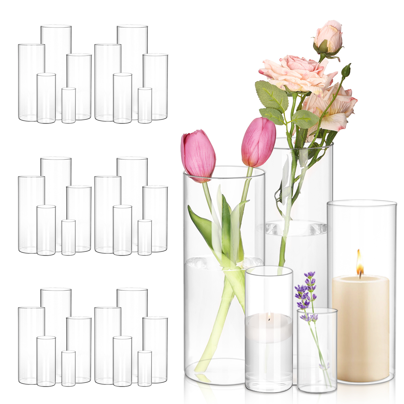 WHONLINE 35pcs Clear Glass Cyl - Home Decor Vase With Flowers recension och pris
