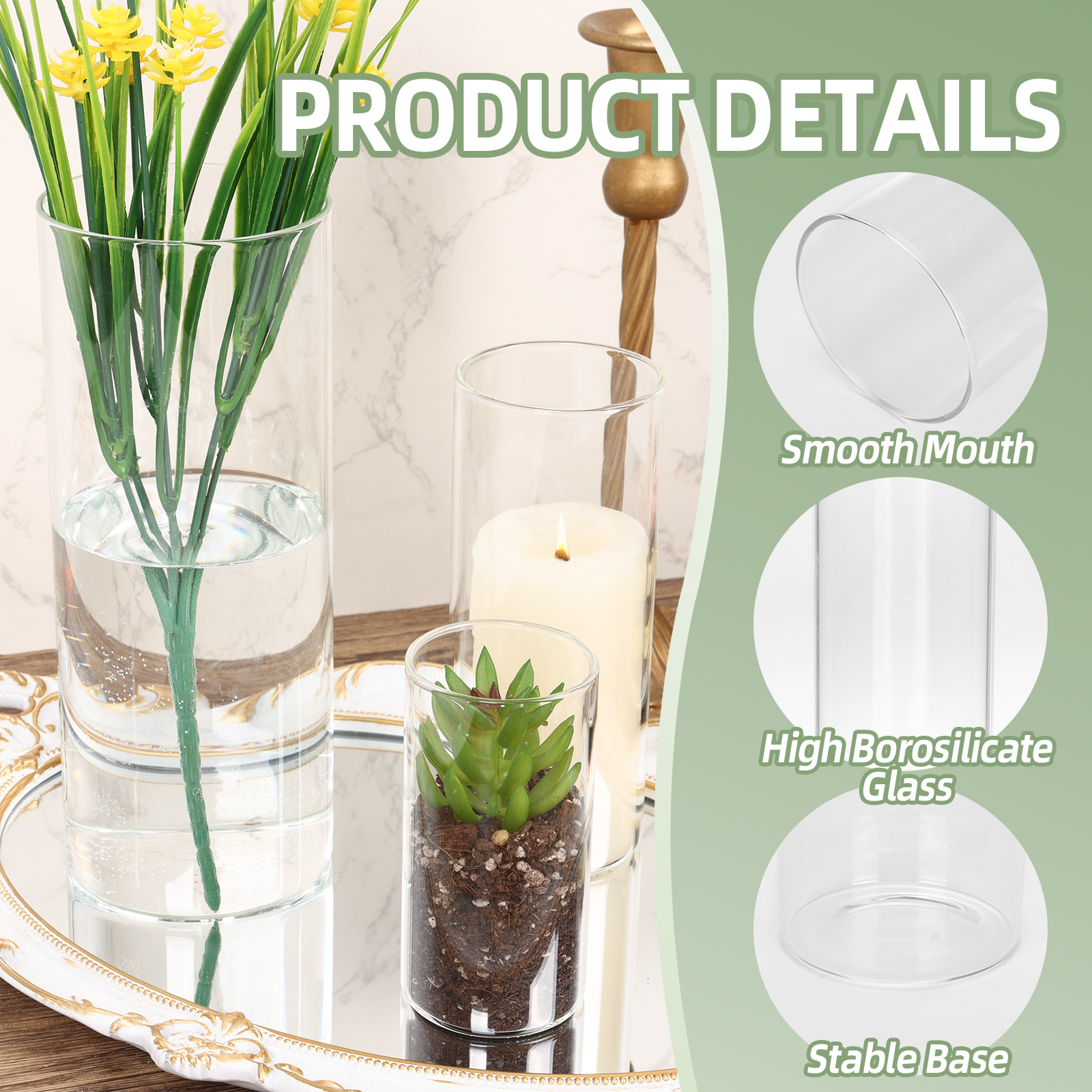 WHONLINE 35pcs Clear Glass Cyl - Home Decor Vase With Flowers recension och pris