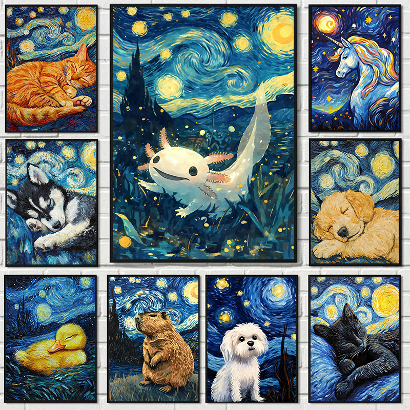 Starry Night Cute Animals Post - Home Decor Exhibition recension och pris