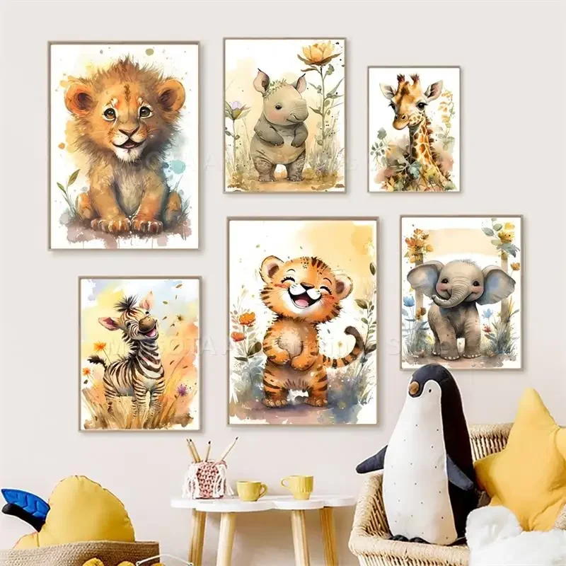 Watercolor Lion Giraffe Tiger  - Watercolor Poster Print recension och pris