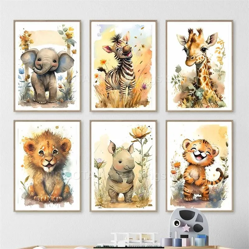Watercolor Lion Giraffe Tiger  - Watercolor Poster Print recension och pris