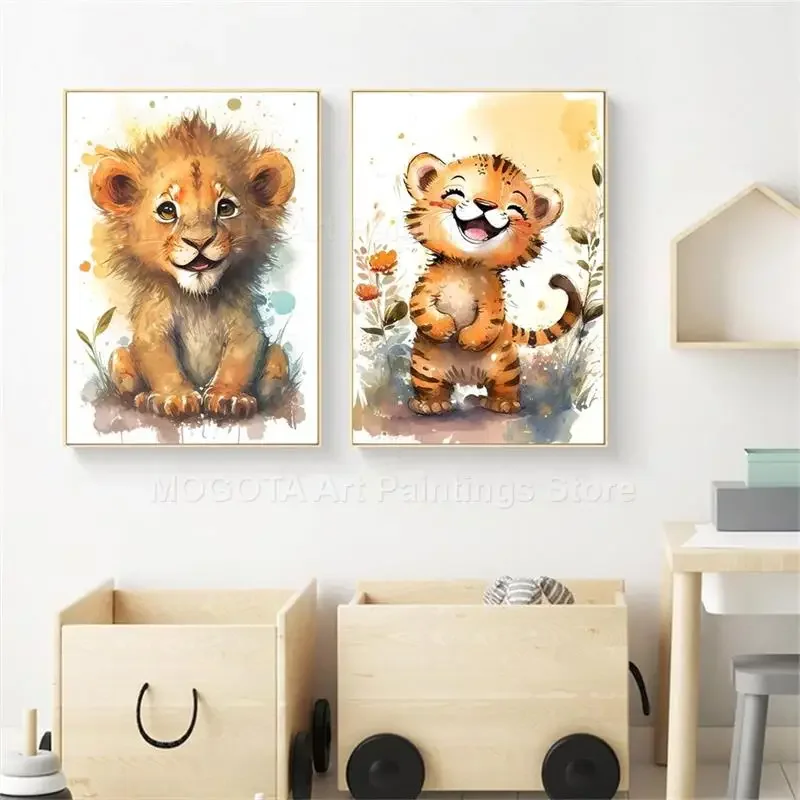 Watercolor Lion Giraffe Tiger  - Watercolor Poster Print recension och pris
