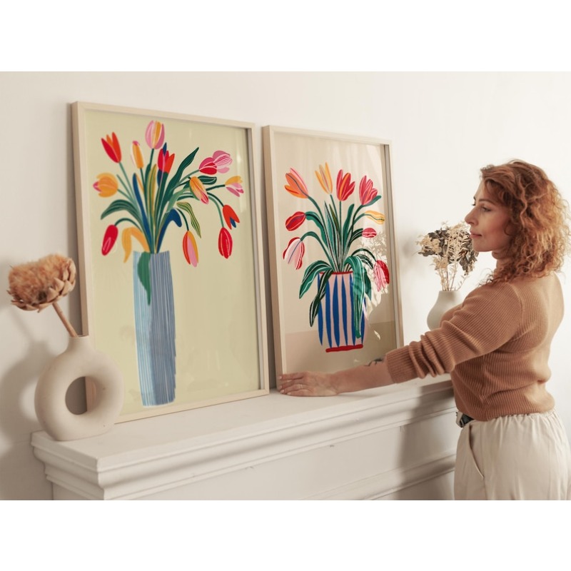 2pcs Tulip Flowers Canvas Wall - Home Decor Vase With Flowers recension och pris