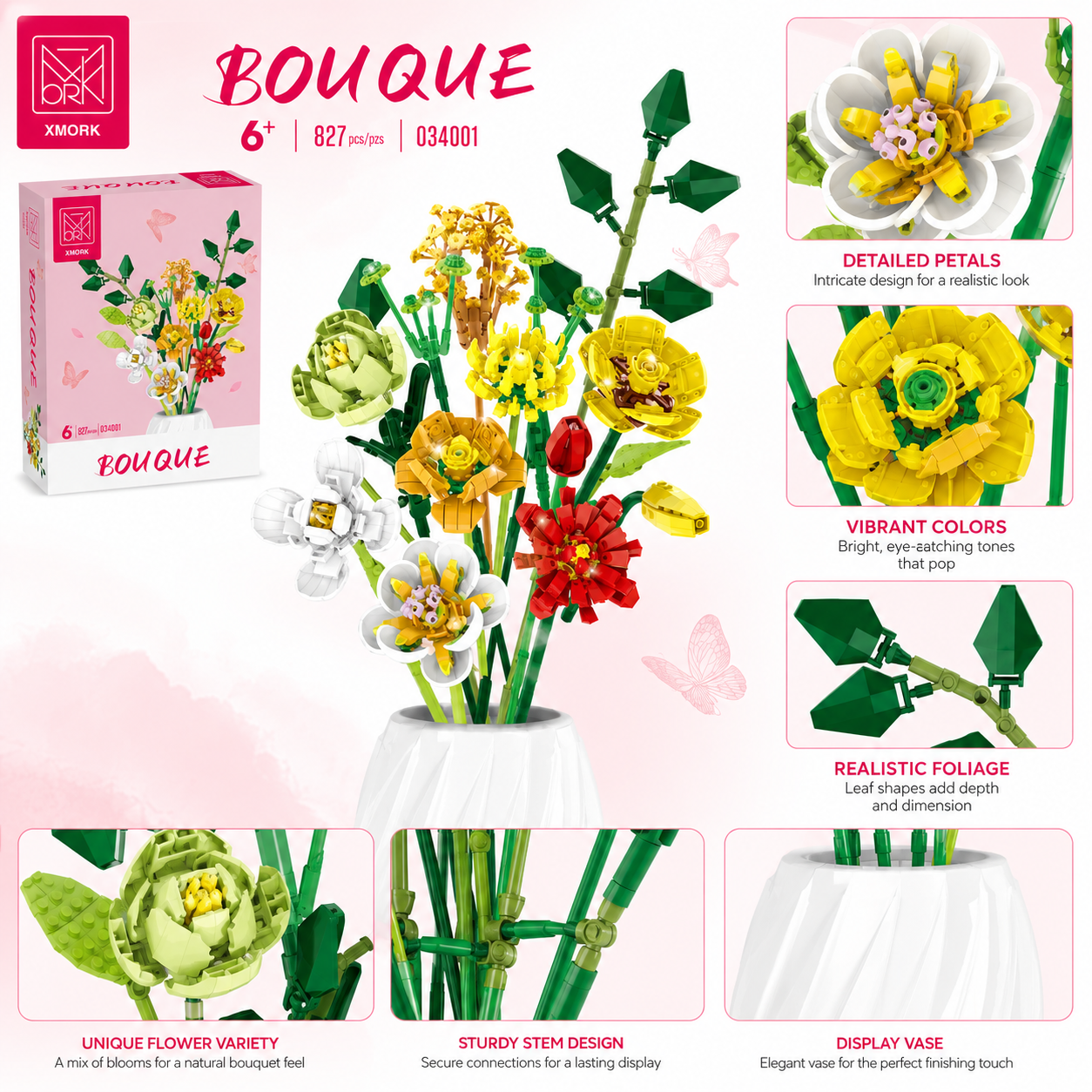 Bouquet Flower Building Blocks - Home Decor Vase With Flowers recension och pris