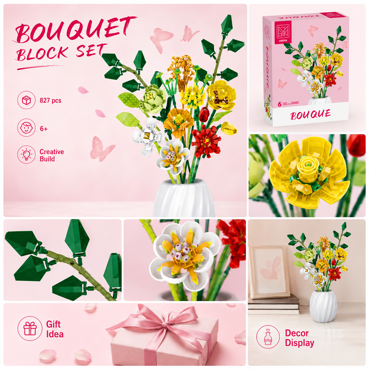 Bouquet Flower Building Blocks - Home Decor Vase With Flowers recension och pris