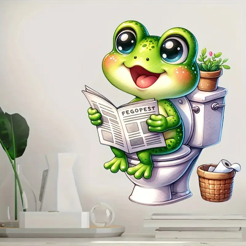 Frog on Toilet Reading Newspap - Home Decor Vinyl Flooring recension och pris