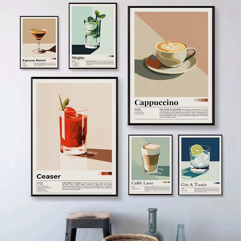 Nostalgic Minimalist Cafe Post - Watercolor Poster Print recension och pris